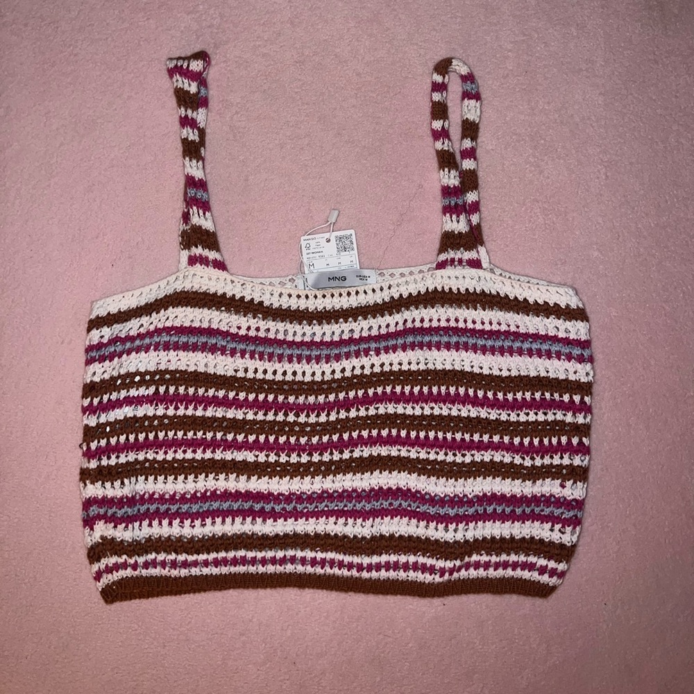 Mango Striped Knit Top in Pink, Brown, and Cream